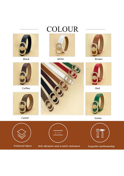 Bayanlar Suni Deri Kemer Altın Toka ile Moda Çift O-Ring Yumuşak Suni Deri Bel Kemerleri Kot Elbise (Yurt Dışından) fırsatları