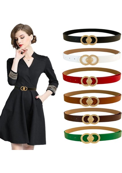 Bayanlar Suni Deri Kemer Altın Toka ile Moda Çift O-Ring Yumuşak Suni Deri Bel Kemerleri Kot Elbise (Yurt Dışından) indirimleri