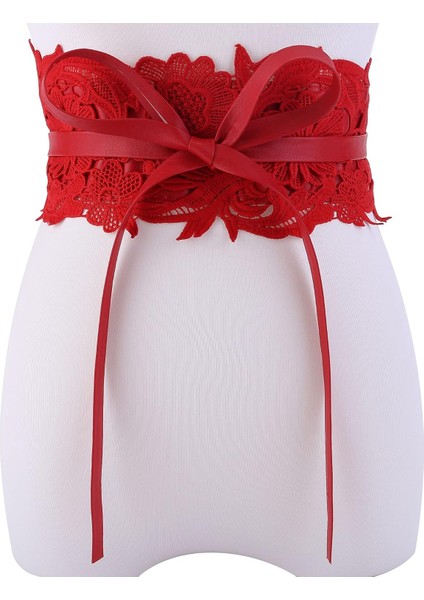 Kadın Dantel Bel Kemeri Obi Ilmek Cinch Geniş Kemer Papyon Wrap Boho Korse Elbise Bel Bandı Pu Deri (Yurt Dışından)