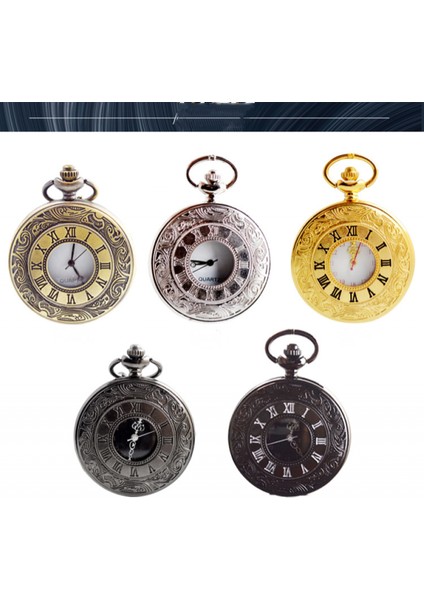 Vintage Romen Rakamları Ölçekli Kuvars Cep Saati, Zincirli, Gümüş (Yurt Dışından)