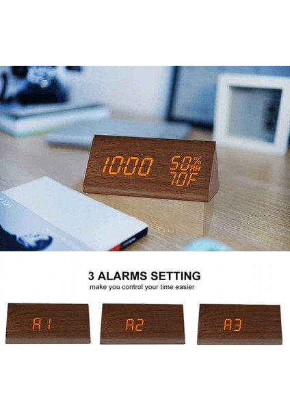 Dijital Çalar Saat, Ahşap Elektronik LED Zaman Göstergeli, 3 Alarm Ayarı, Nem &amp; Sıcaklık Algılamalı, Ahşap Yatak Odası Elektrikli Saatler, Başucu (Kahverengi) (Yurt Dışından)
