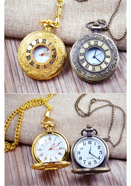 Vintage Romen Rakamları Ölçekli Kuvars Cep Saati, Zincirli, Bronz (Yurt Dışından) fiyatları