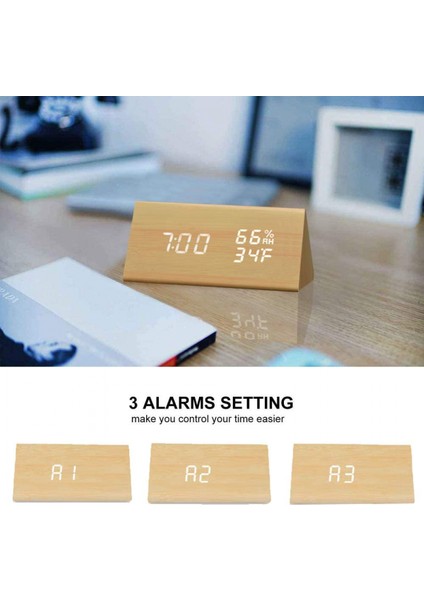 Dijital Çalar Saat, Ahşap Elektronik LED Zaman Göstergeli, 3 Alarm Ayarı, Nem &amp; Sıcaklık Algılamalı, Ahşap Yatak Odası Elektrikli Saatler, Başucu (Sarı) (Yurt Dışından)