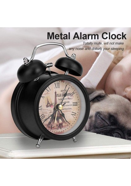 Yatak Odası Için Çalar Saat, Klasik Retro Ultra Sessiz Metal Kuvars Saat, Masa Dolap Başucu Seyahati Için Aydınlatmalı (Siyah) (Yurt Dışından) fiyatları