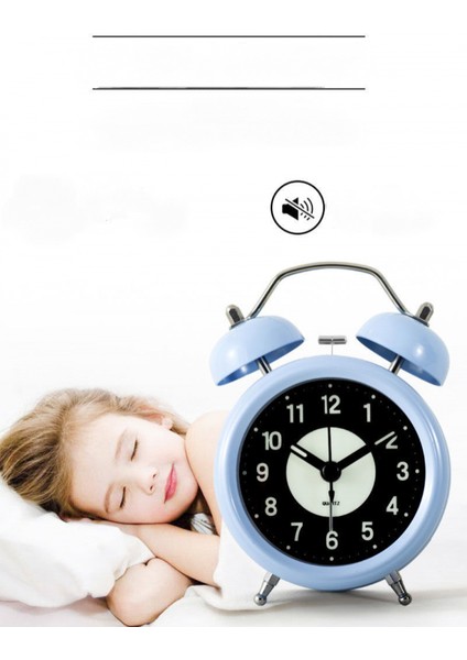 Öğrenciler, Çocuklar ve Yetişkinler Için 4 Inçlik Metal Işıklı Sevimli Çalar Saat Sessiz Çalar Saat, (Açık Mavi) (Yurt Dışından) fırsatları