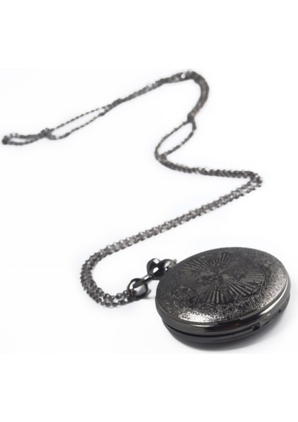 Vintage Romen Rakamları Ölçekli Kuvars Cep Saati, Zincirli, Tam Siyah (Yurt Dışından) modelleri