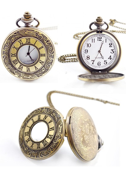 Vintage Romen Rakamları Ölçekli Kuvars Cep Saati, Zincirli, Bronz (Yurt Dışından) fırsatları