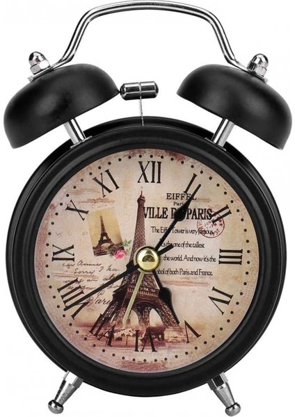 Yatak Odası Için Çalar Saat, Klasik Retro Ultra Sessiz Metal Kuvars Saat, Masa Dolap Başucu Seyahati Için Aydınlatmalı (Siyah) (Yurt Dışından)