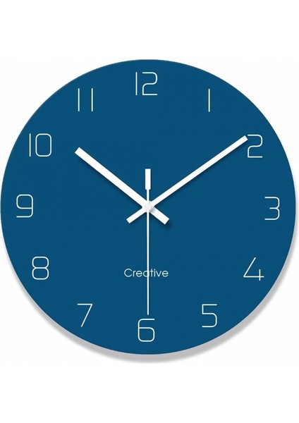 Büyük Duvar Dekoratif Saat Oturma Odası Modern Saat, Kuvars Analog Hareket Sessiz Geçmeyen Yuvarlak Dijital Cam Duvar Saati 12 Inç - Mavi (Yurt Dışından)