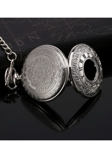 Siyah Kadranlı ve Zincirli Erkekler Için Kuvars Cep Saati ， Gümüş (Yurt Dışından) fırsatları