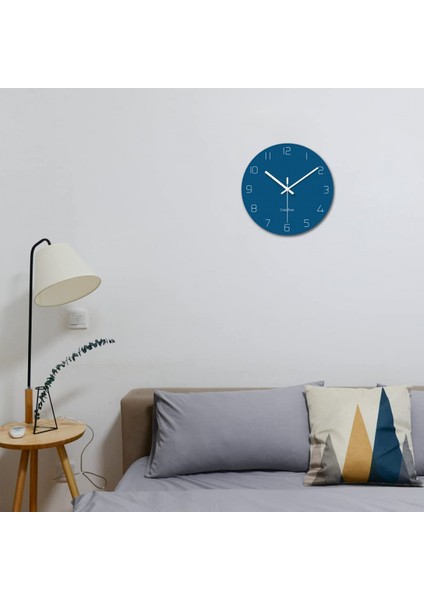 Büyük Duvar Dekoratif Saat Oturma Odası Modern Saat, Kuvars Analog Hareket Sessiz Geçmeyen Yuvarlak Dijital Cam Duvar Saati 12 Inç - Mavi (Yurt Dışından)