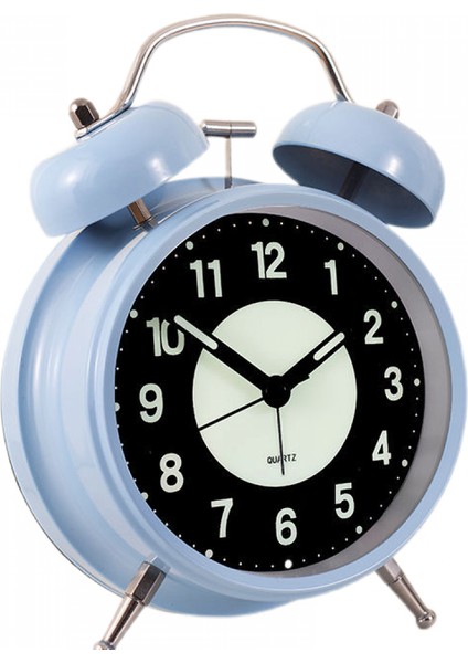 Öğrenciler, Çocuklar ve Yetişkinler Için 4 Inç Metal Işıklı Sevimli Çalar Saat Sessiz Çalar Saat, Şarj Edilebilir (Açık Mavi) (Yurt Dışından)