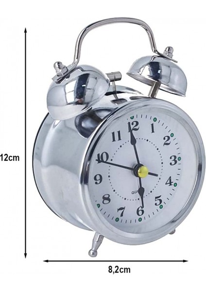 Bell Çalar Saat, Çift Zil Başucu Çalar Saat, Klasik Rumoso Çalar Saat, Boyut 12X8,2X5,2 Cm, Gümüş Renk (Yurt Dışından) fiyatları
