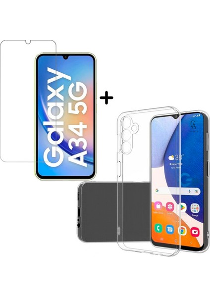 Samsung Galaxy A34 5g Uyumlu Kılıf Esnek Silikon Telefon Kılıfı ve Temperli Cam Ekran Koruyucu