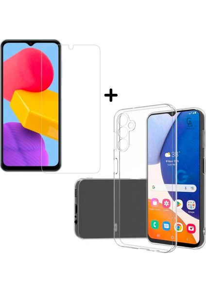 Samsung Galaxy A14 Uyumlu Kılıf Esnek Silikon Telefon Kılıfı ve Temperli Cam Ekran Koruyucu