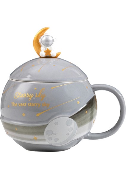 Çocuk Seramik Kupalar 420ML Planet Çay Kapaklı Bardak Astronot Kupa -3 (Yurt Dışından)