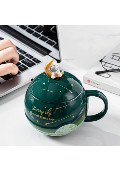 Çocuk Seramik Kupalar 420ML Planet Çay Kapaklı Bardak Astronot Kupa -3 (Yurt Dışından)