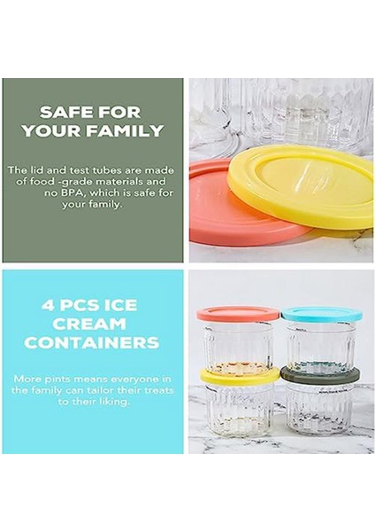 Ninja Dondurma Makinesi Creami Pint ve Kapakları Için 4pcs Yedek (Yurt Dışından)