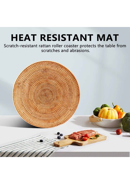 Rattan Dokuma Servis Altlıkları, Yuvarlak Paspaslar, Kaymaz Isıya Dayanıklı Servis Altlığı (Yurt Dışından)