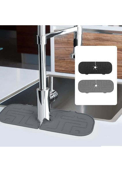 Mutfak Lavabo Sıçrama Koruması, Silikon Lavabo Bataryası Pedleri Gri (Yurt Dışından)