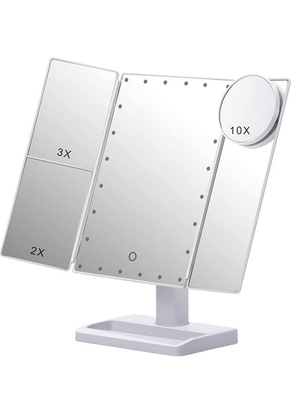 22 LED Işıklı, 10X/3X/2X Büyütme, Beyaz Üç Katlı Makyaj Aynası (Yurt Dışından)