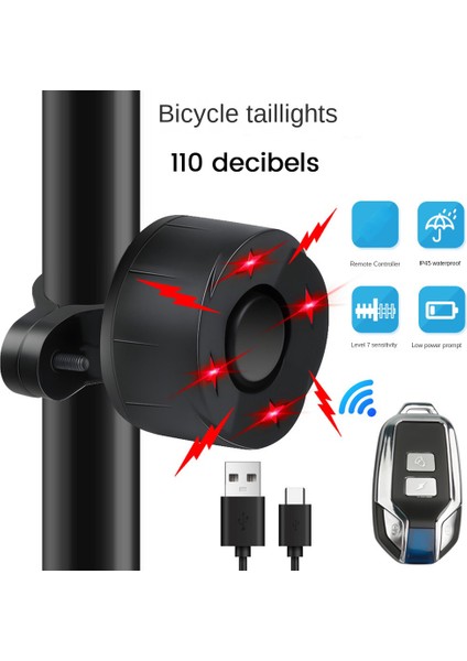 Bisiklet Alarmı Arka Lambası USB Şarjı Tek Uzaktan Kumandalı Bisiklet Işığı Freni (Yurt Dışından) fiyatları