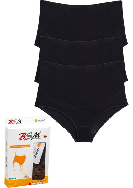 3'lü Kadın Siyah Modal Geniş Rahat Kilot Hamile Külodu