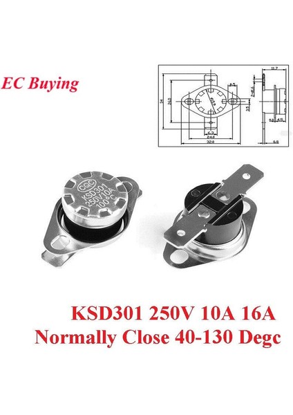Foot Koltuk 5 Adet KSD301 250V 10A 16A Normalde Yakın Termostat Sıcaklık Termal Kontrol Değiştirme Sensörü 40 50 60 70 80 90 100 110120 130DEGC (Yurt Dışından)