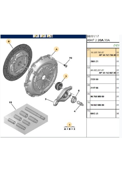 Debriyaj Seti 301-C Elysee- 308 208 207 92BG DV6TED Dw6 (1611273080-2052Z0-1611284780)