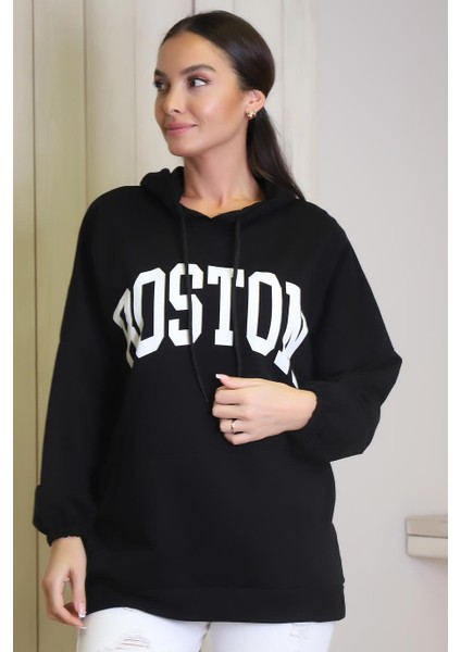 Uzun Kollu Siyah Kadın Sweatshirt 1220-2K4