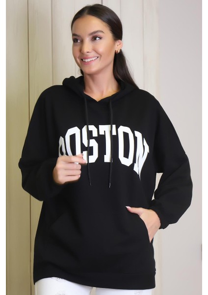 Uzun Kollu Siyah Kadın Sweatshirt 1220-2K4