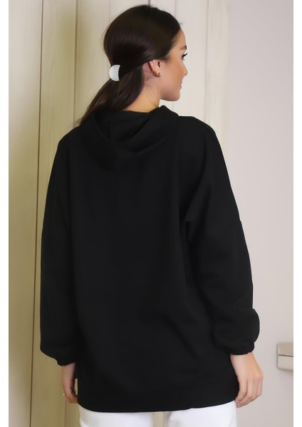 Uzun Kollu Siyah Kadın Sweatshirt 1220-2K4