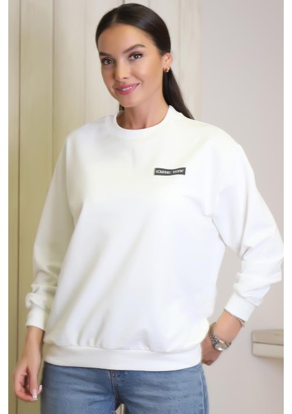 Uzun Kollu Ayıcık Baskılı Ekru Kadın Sweatshirt 1234-2K4 fiyatları