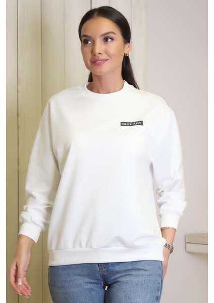 Uzun Kollu Ayıcık Baskılı Ekru Kadın Sweatshirt 1234-2K4 modelleri