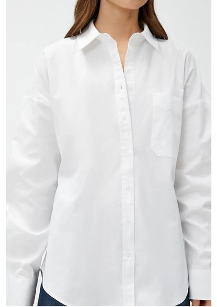 Oversize Cepli Pamuklu Beyaz Kadın Gömlek 3SAK60220PW fiyatları