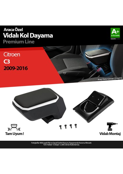 Citroen C3 Kol Dayama Kolçak Abs Vidalı Gri 2009-2016 A+ Kalite