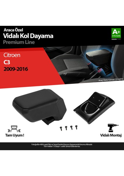 Citroen C3 Kol Dayama Kolçak Abs Vidalı Siyah 2009-2016 A+ Kalite