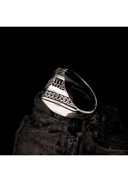 925 Ayar Gümüş Mikro Taşlı Örgü Desen Erkek Yüzük modelleri