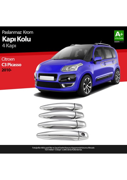 Citroen C3 Picasso Krom Kapı Kolu 4 Kapı 2010-2017 A+ Kalite