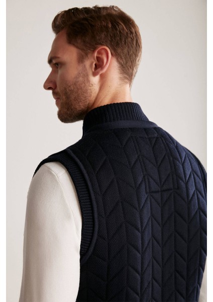 Lacivert Activewear Merino Yün Triko Yelek modelleri