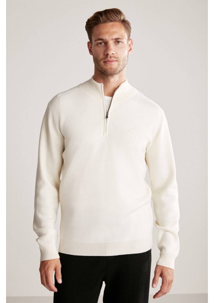 Kırık Beyaz Fermuarlı Merino Yün Activewear Triko fiyatları