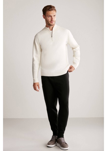 Kırık Beyaz Fermuarlı Merino Yün Activewear Triko fırsatları