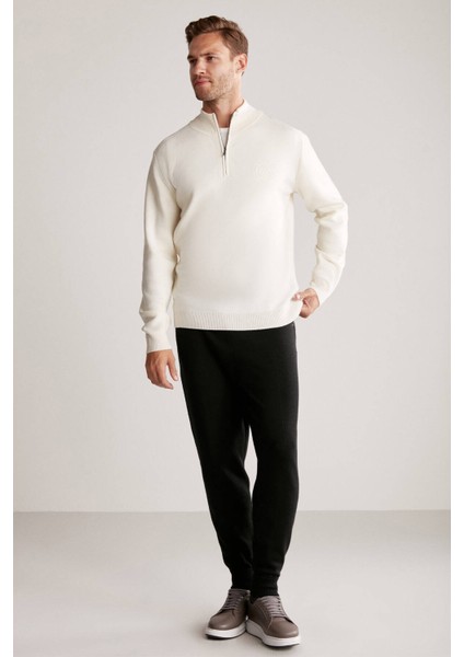 Kırık Beyaz Fermuarlı Merino Yün Activewear Triko indirimleri