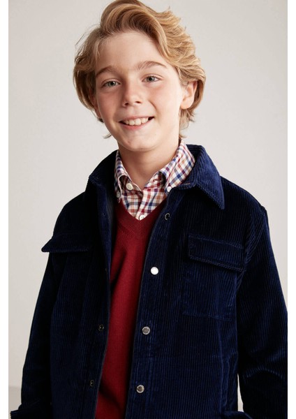 Metal Düğmeli Lacivert Kadife Çocuk Gömlek fiyatları