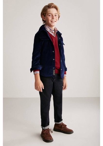 Metal Düğmeli Lacivert Kadife Çocuk Gömlek fırsatları