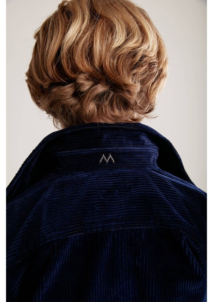 Metal Düğmeli Lacivert Kadife Çocuk Gömlek indirimleri