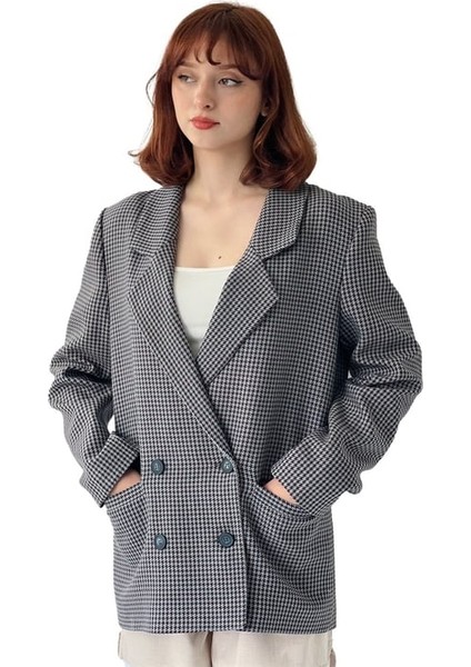 Dört Düğmeli Retro Model Blazer Ceket Kadın Karışık Renkli