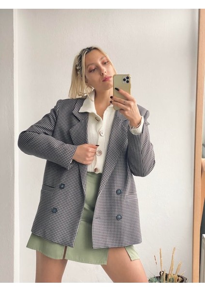 Dört Düğmeli Retro Model Blazer Ceket Kadın Karışık Renkli