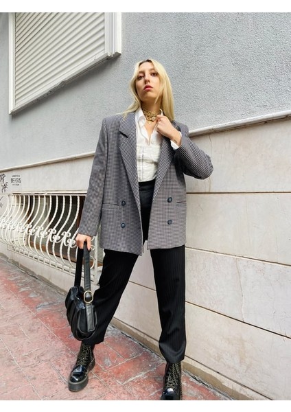 Dört Düğmeli Retro Model Blazer Ceket Kadın Karışık Renkli