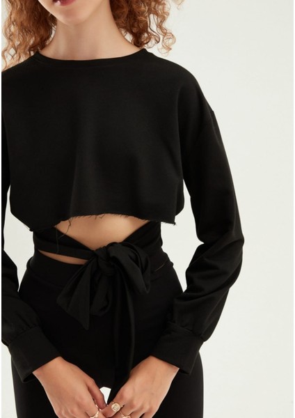Kadın Siyah Renk Önden Bağlama Detaylı Sweatshirt modelleri